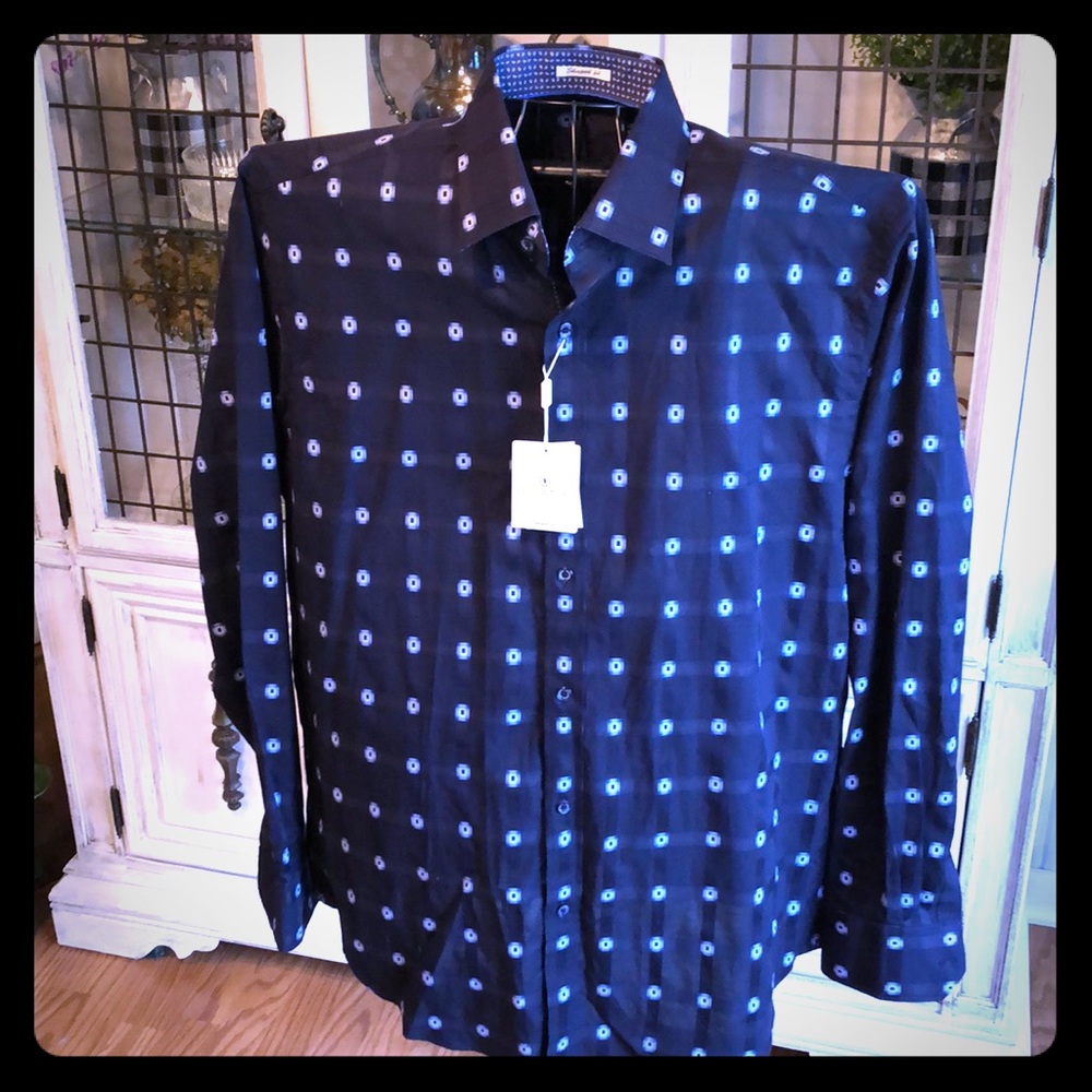 New Bugatchi dark blue long sleeved dress shirt